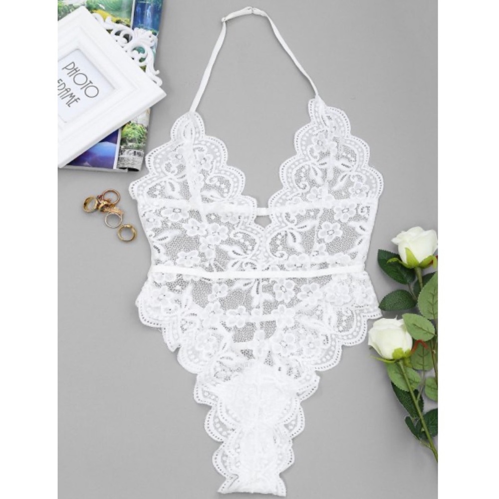 Backless Lace Sheer High Cut Bodysuit